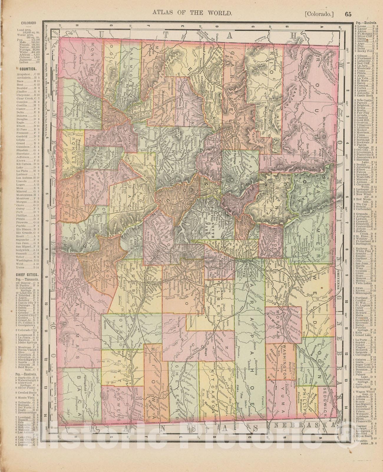 Historic Map : Colorado 1900 , Universal Atlas World , Vintage Wall Art