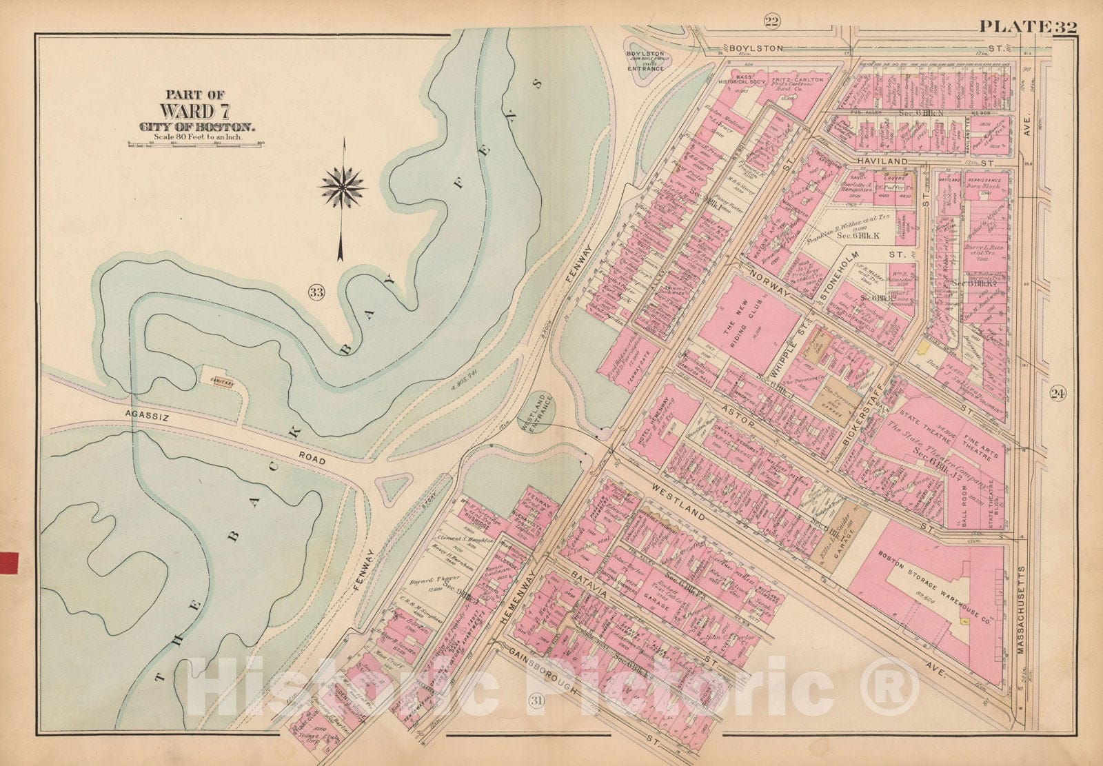 Historic Map : Atlas City of Boston, Boston Proper and Back Bay, Boston 1922 Plate 032 , Vintage Wall Art