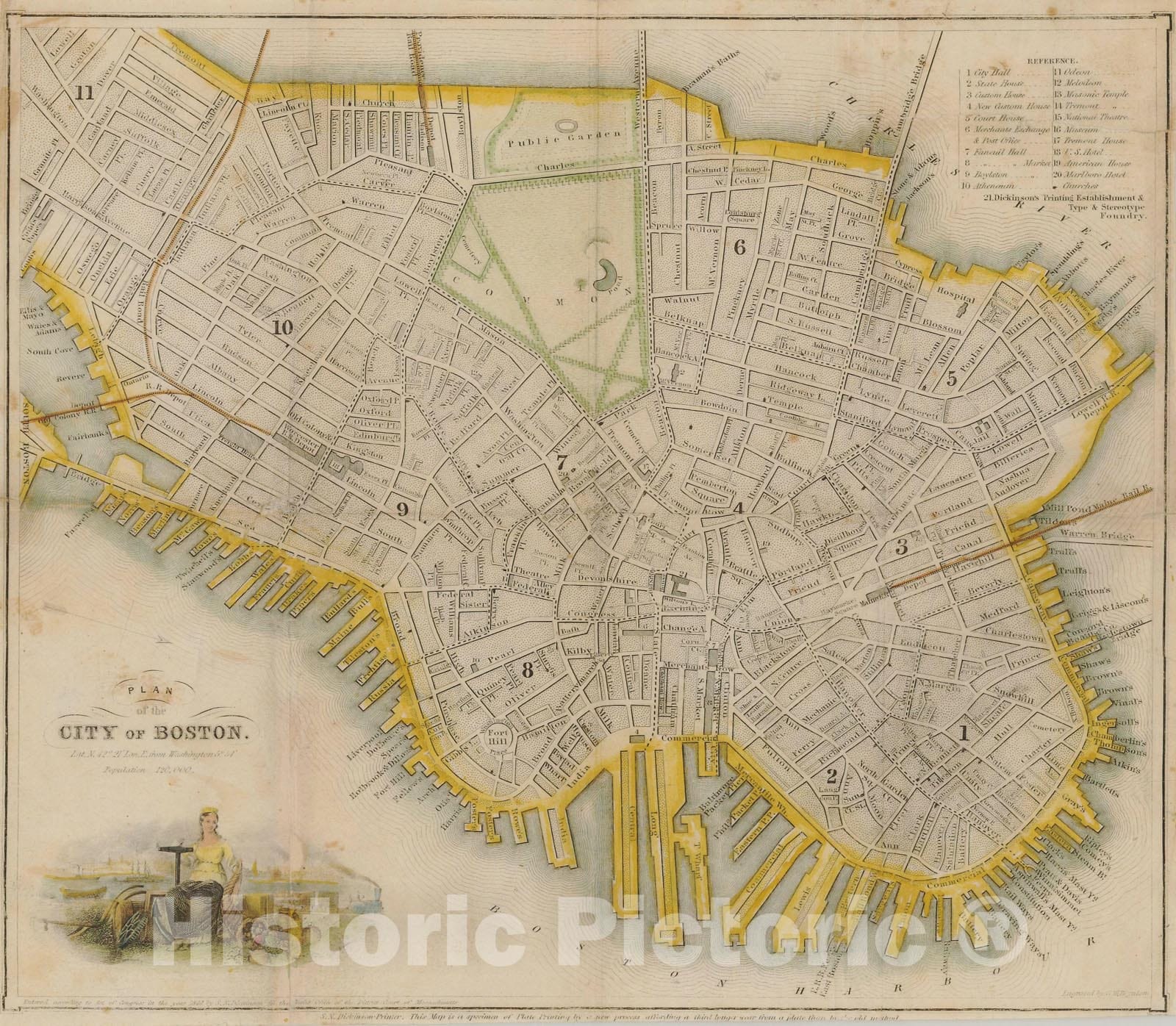 Historic Map : Boston Directory & Almanac, Boston 1844 , Vintage Wall Art