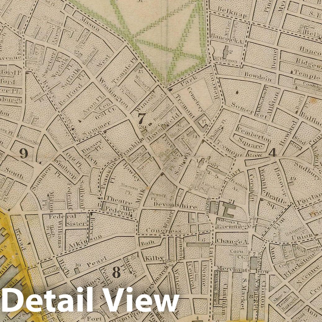 Historic Map : Boston Directory & Almanac, Boston 1844 , Vintage Wall Art