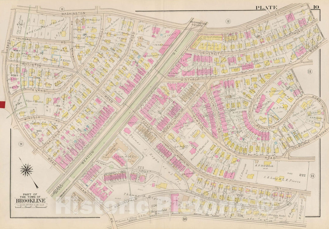 Historic Map : Atlas Town of Brookline, Brookline 1927 Plate 010 , Vintage Wall Art