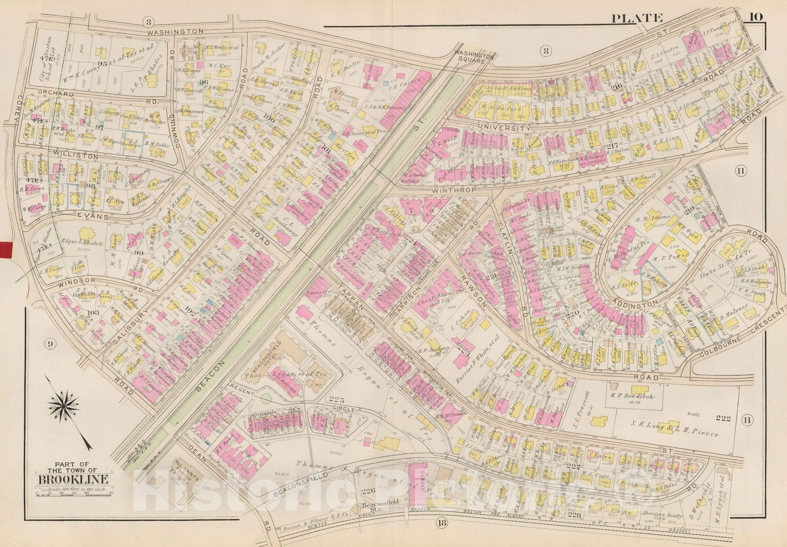 Historic Map : Atlas Town of Brookline, Brookline 1927 Plate 010 , Vintage Wall Art
