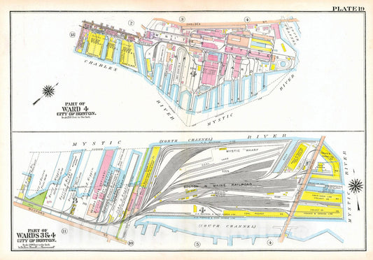 Historic Map : Atlas City of Boston: Charlestown and East Boston, Charlestown 1922 Plate 019 , Vintage Wall Art