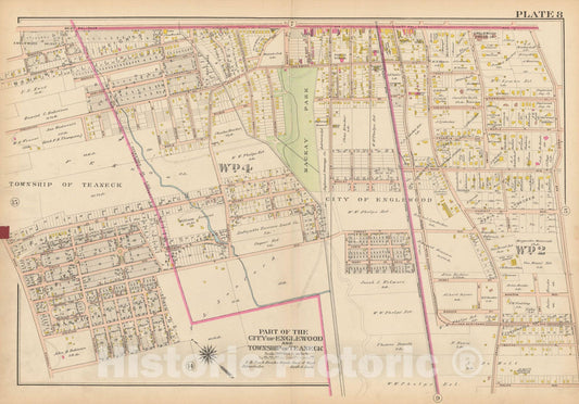 Historic Map : Atlas of Bergen County, New Jersey, Volume One, Englewood & Teaneck 1912 Plate 008 , Vintage Wall Art