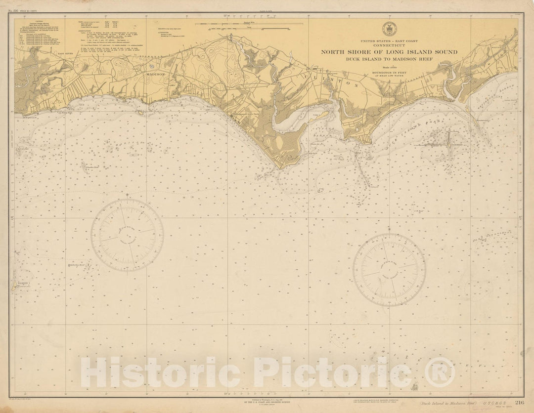 Historic Map : Coastal Charts - CT Shore of Long Is Sound: Duck Is to Madison Rf 1943 , Vintage Wall Art