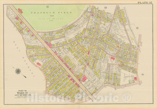 Historic Map : Atlas City of Boston, Dorchester, Dorchester 1918 Plate 037 , Vintage Wall Art
