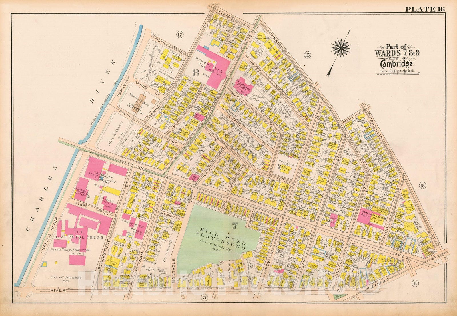 Historic Map : Atlas City of Cambridge Massachusetts 1916 Plate 016 , Vintage Wall Art