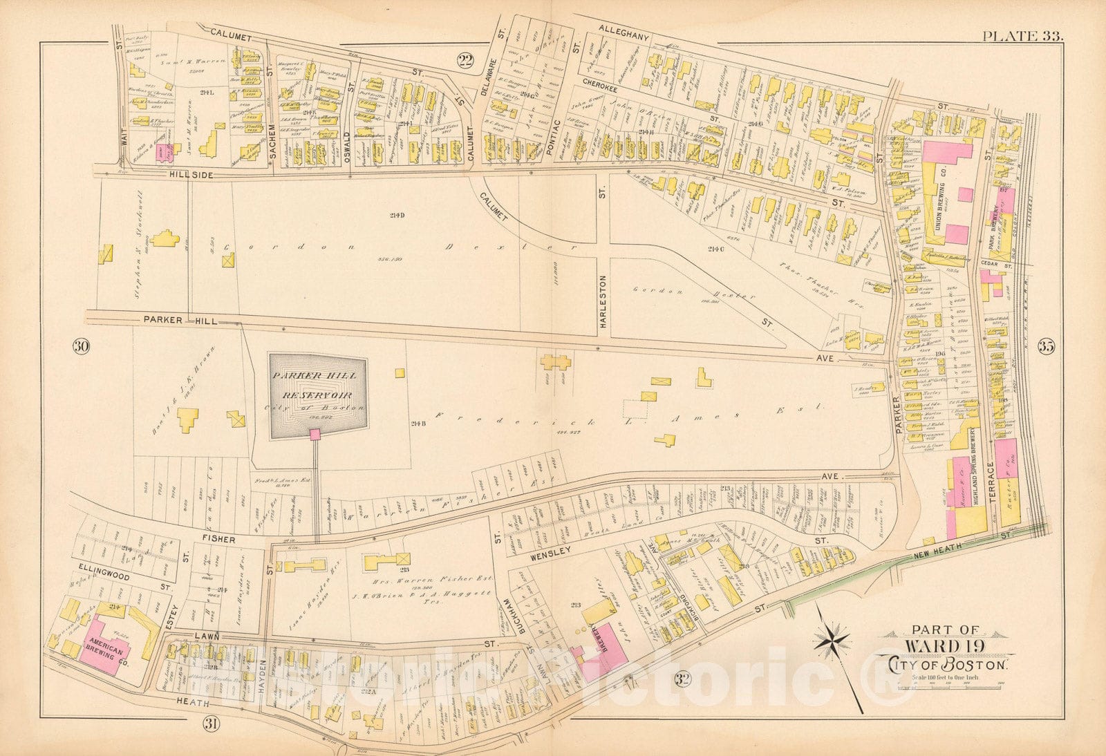 Historic Map : Boston 1895 Plate 033 , Atlas City of Boston Proper & Roxbury , Vintage Wall Art