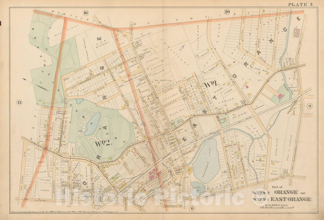 Historic Map : Atlas of Essex County, New Jersey, East Orange & Orange 1890 Plate 005 , Vintage Wall Art