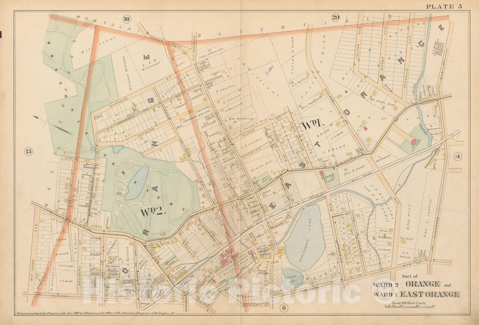 Historic Map : Atlas of Essex County, New Jersey, East Orange & Orange 1890 Plate 005 , Vintage Wall Art