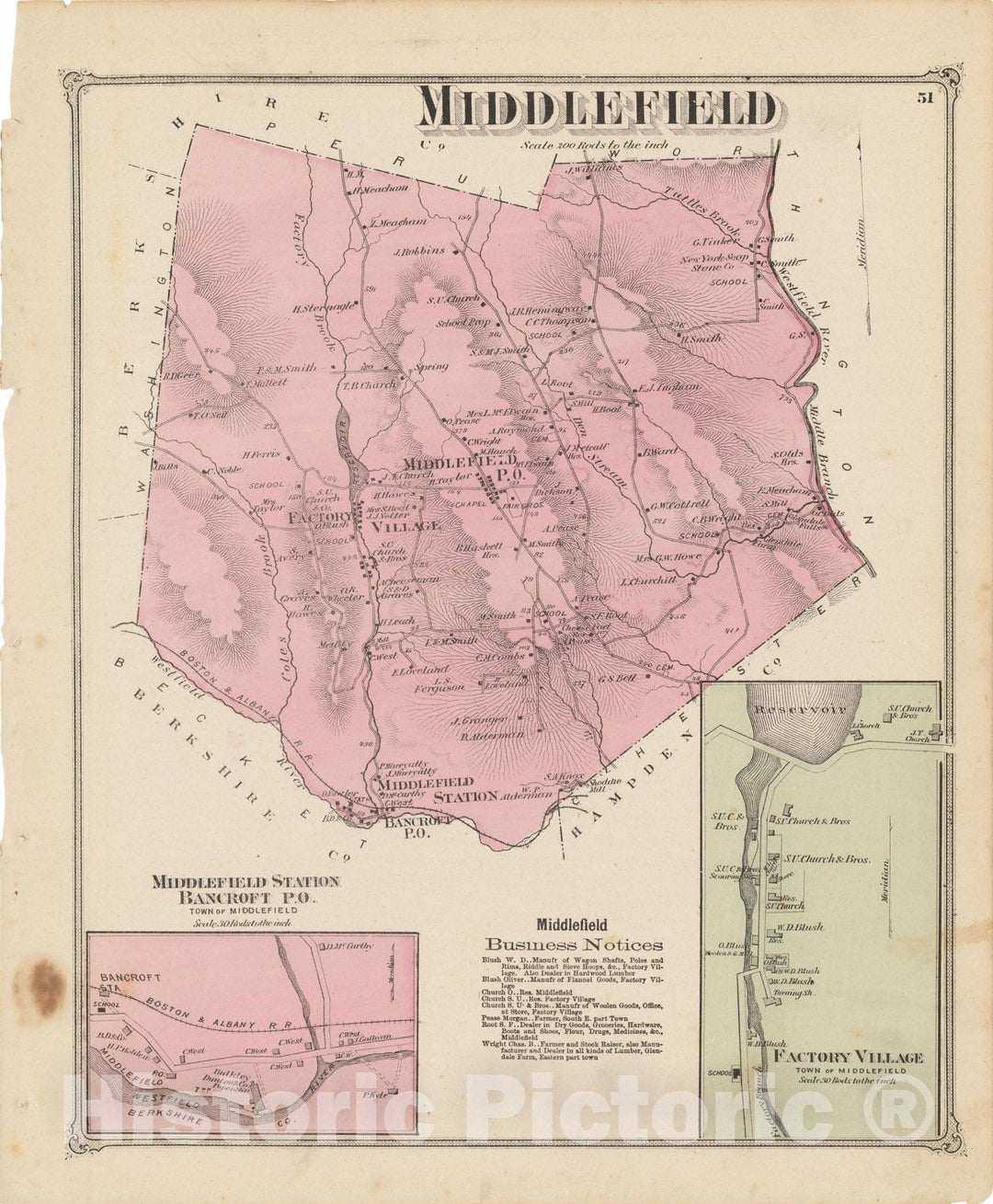 Historic Map : Atlas of Hampshire County Massachusetts, Middlefield 1873 , Vintage Wall Art
