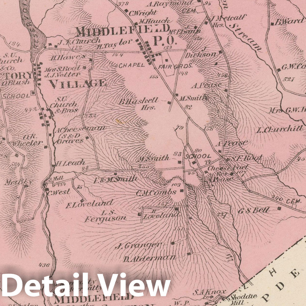 Historic Map : Atlas of Hampshire County Massachusetts, Middlefield 1873 , Vintage Wall Art