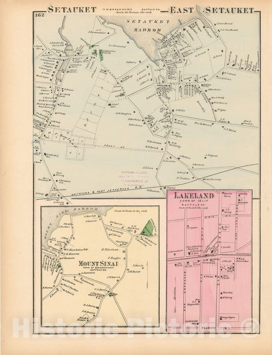 Historic Map : Atlas of Long Island, New York, Brookhaven & Islip 1873 , Vintage Wall Art