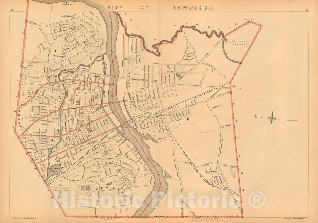 Historic Map : Atlas of Massachusetts, Lawrence 1891 , Vintage Wall Art