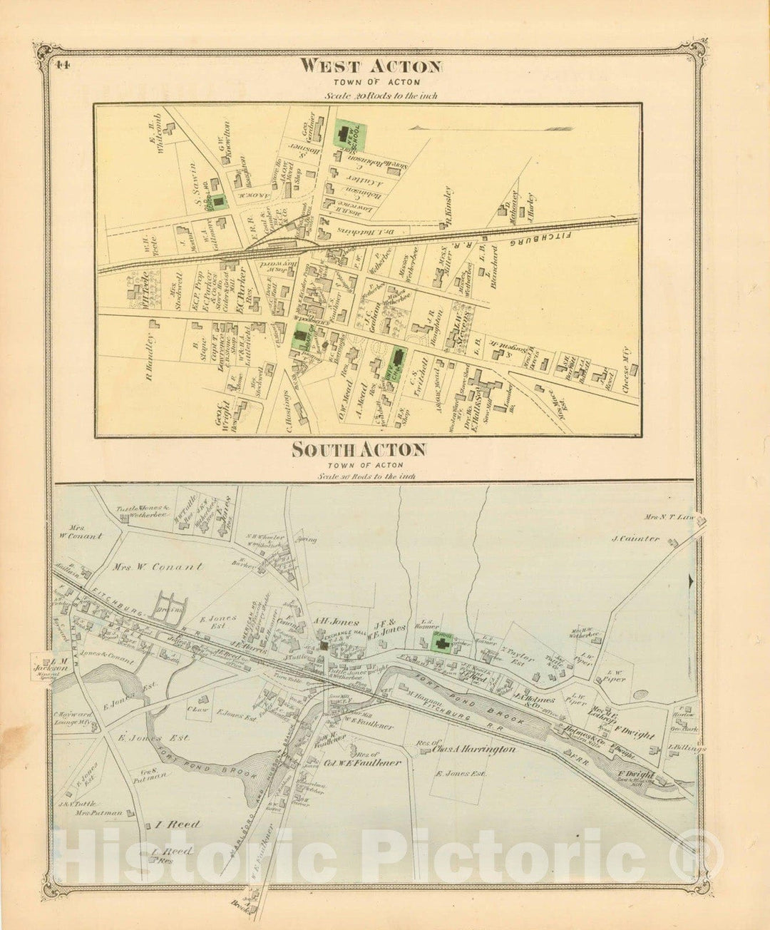 Historic Map : County Atlas of Middlesex Massachusetts, Acton 1875 , Vintage Wall Art