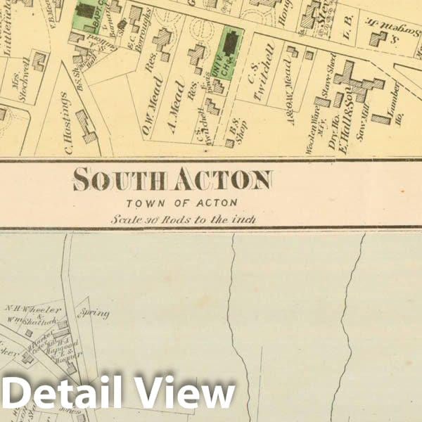 Historic Map : County Atlas of Middlesex Massachusetts, Acton 1875 , Vintage Wall Art