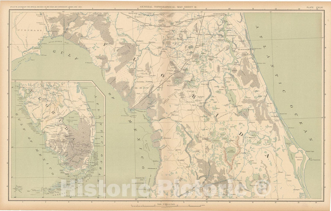 Historic Map : Florida 1891 , Vintage Wall Art