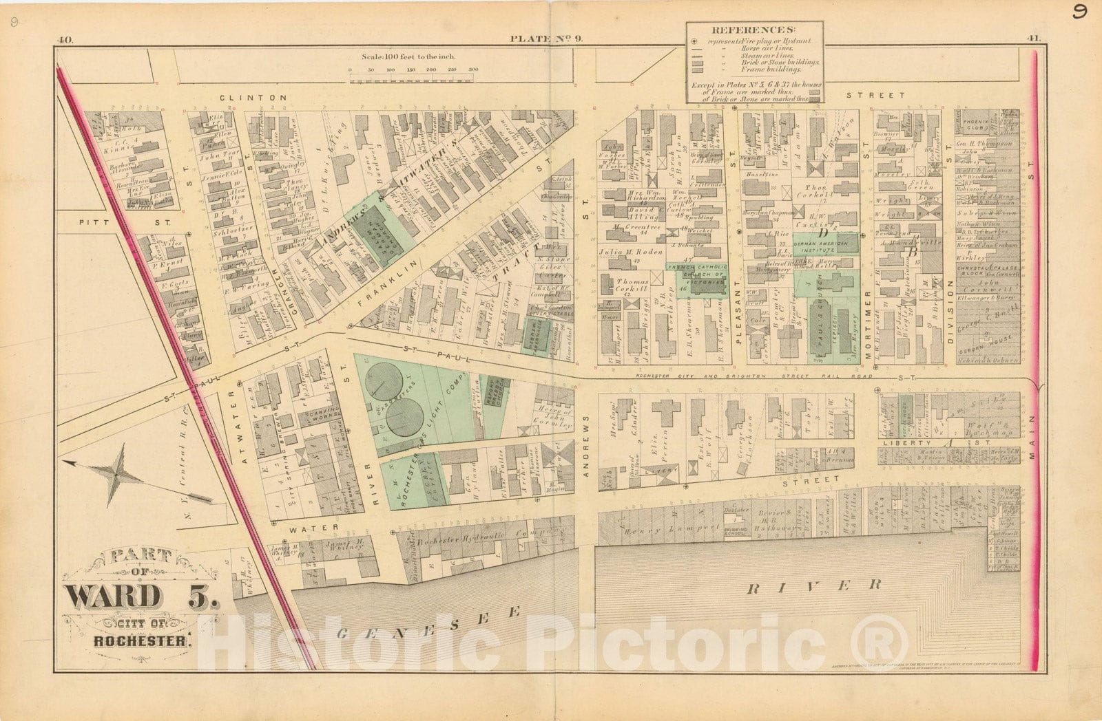 Historic Map : Atlas of Rochester, NY, Rochester 1875 Plate 009 , Vintage Wall Art