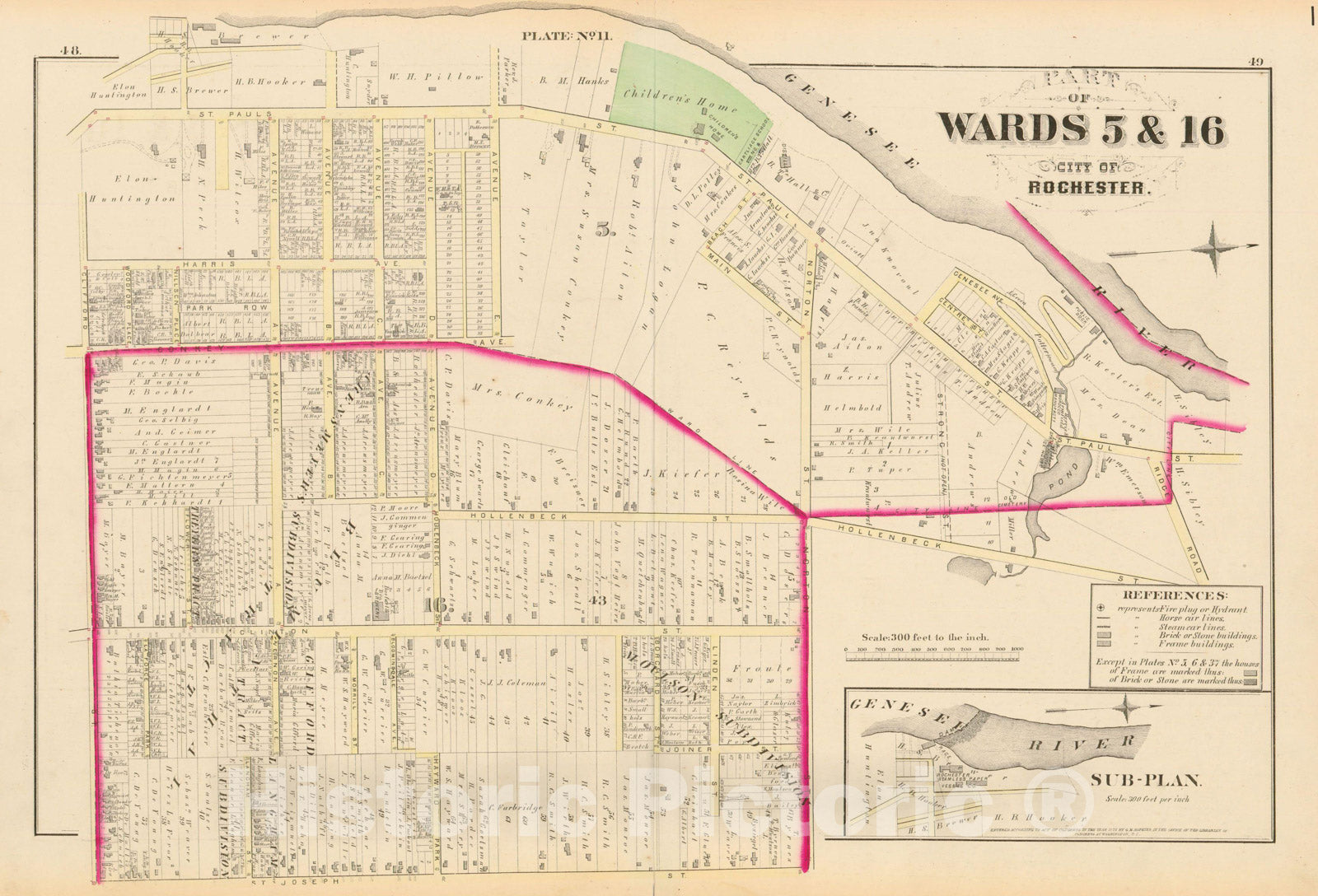 Historic Map : Atlas of Rochester, NY, Rochester 1875 Plate 011 , Vintage Wall Art