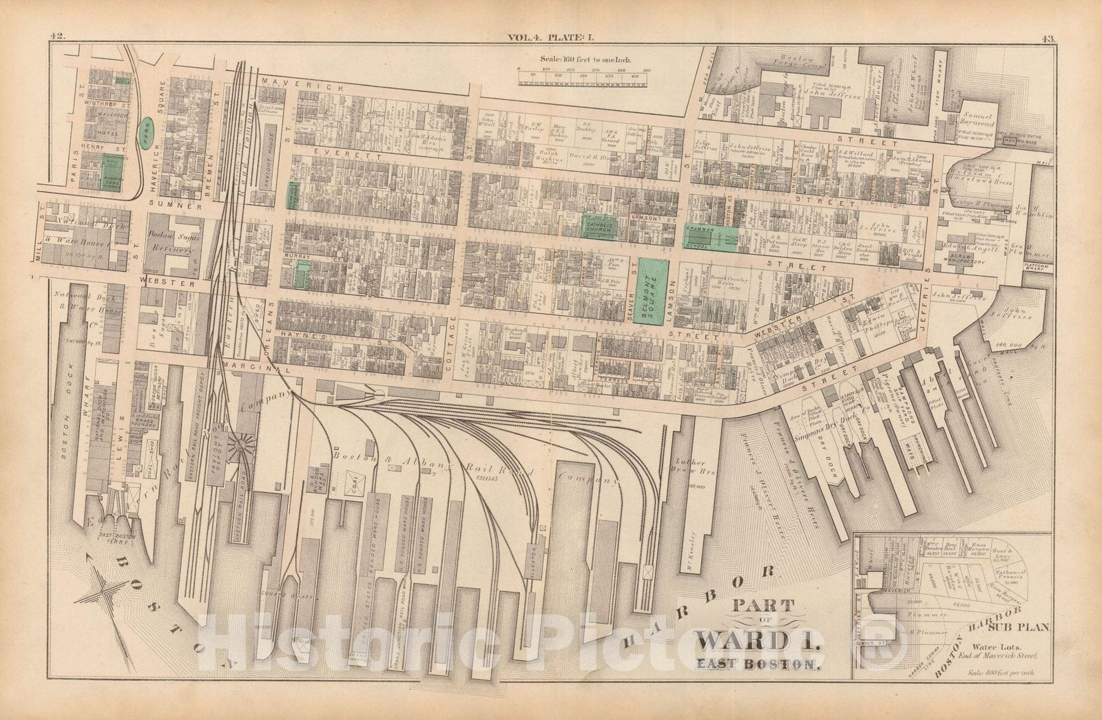 Historic Map : Atlas of county of Suffolk, MA Vol. 4, East Boston 1874 Plate I , Vintage Wall Art