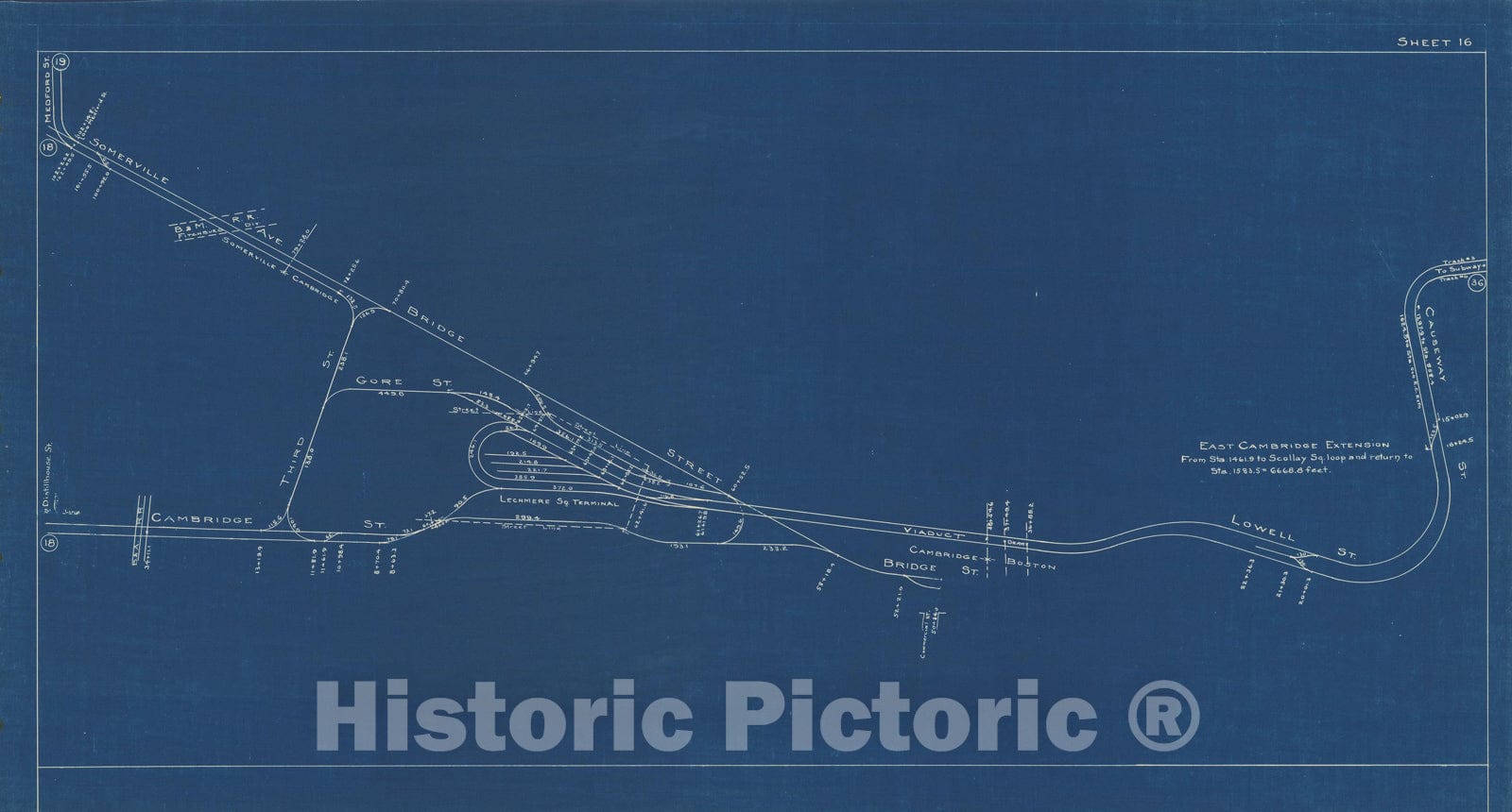 Historic Map : Boston Elevated Railway Track Plans, Boston & Cambridge 1936 Plate 016 , Vintage Wall Art