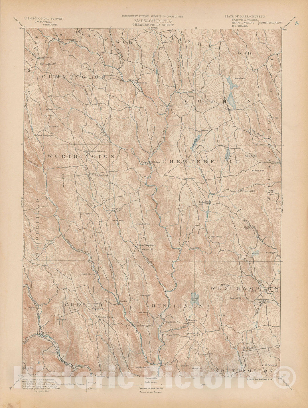 Historic Map : Atlas of Massachusetts,, Chester & Chesterfield & Cummington & Goshen & Huntington & Worthington 1890 Page 008 , Vintage Wall Art
