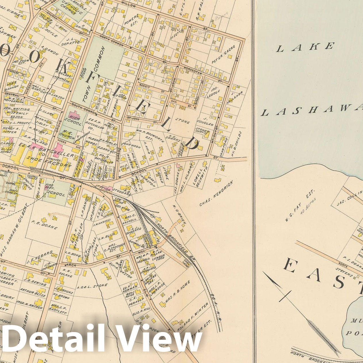 Historic Map : New Topo Atlas County of Worcester, Brookfield & North Brookfield 1898 Plate 027 , Vintage Wall Art