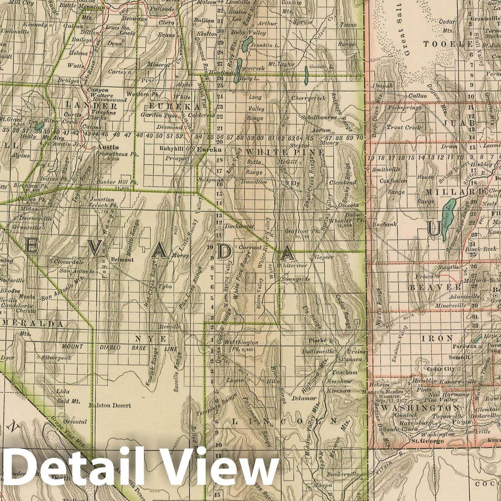 Historic Map : Nevada & Utah 1897 , The Century Atlas World , Vintage Wall Art