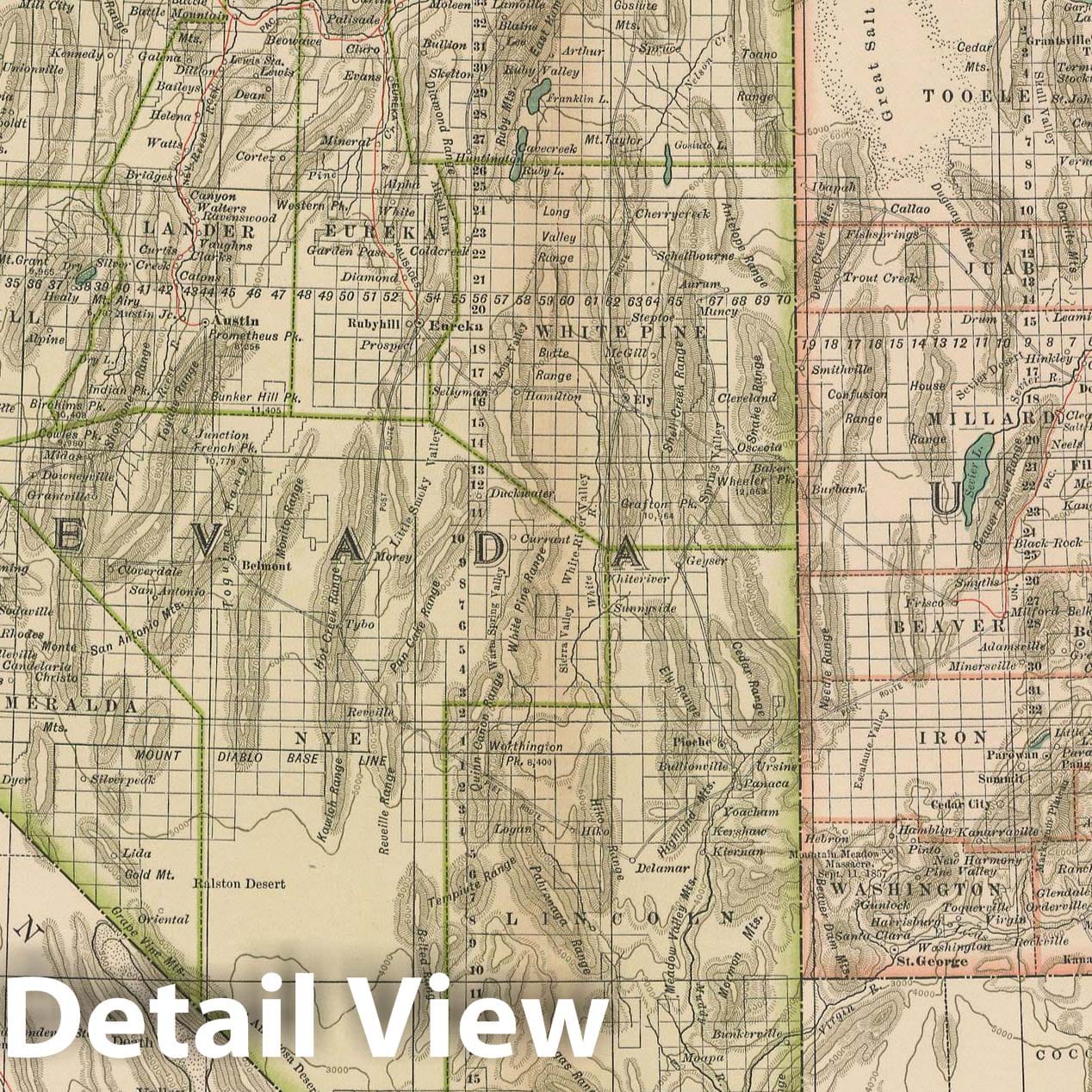 Historic Map : Nevada & Utah 1897 , The Century Atlas World , Vintage Wall Art