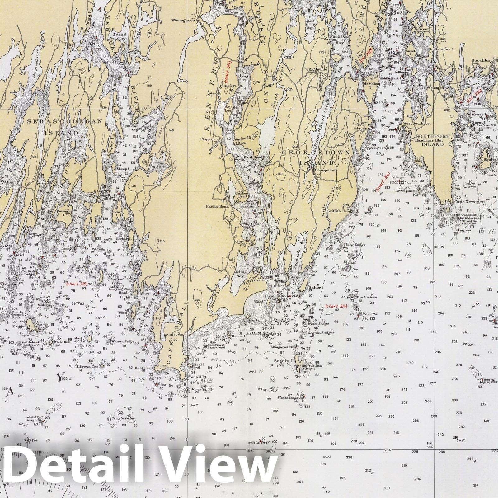 Historic Map : Coastal Charts - Maine: Monhegan Island to Cape Elizabeth 1943 , Vintage Wall Art