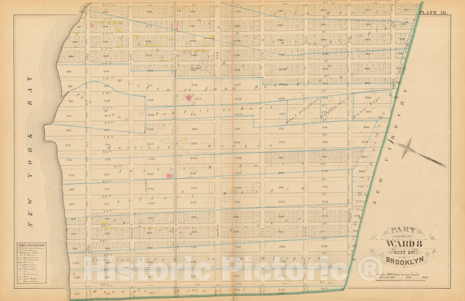 Historic Map : Atlas Entire City of Brooklyn Complete in One Volume, Brooklyn 1880 Plate 018 , Vintage Wall Art