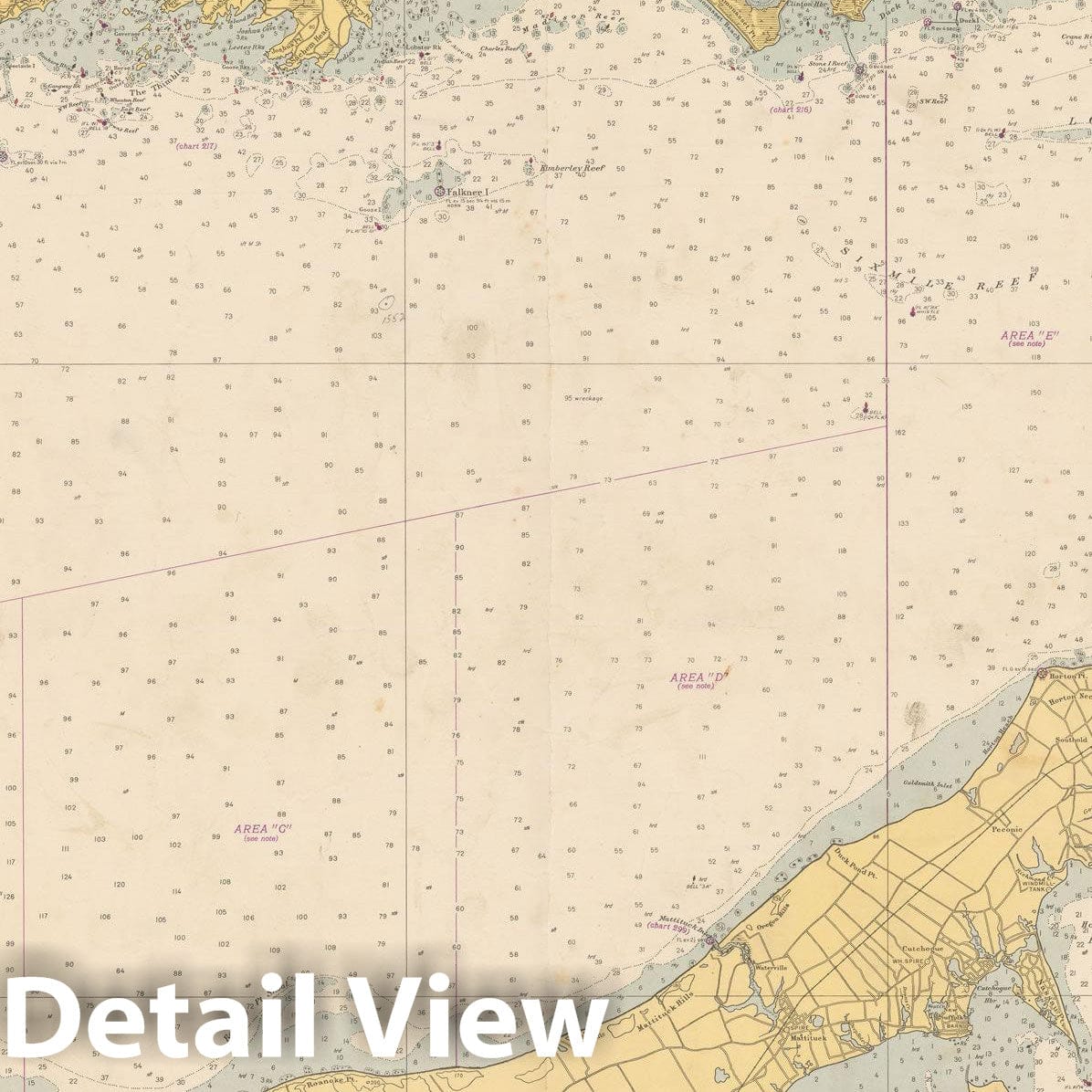 Historic Map : Coastal Charts - NY CT: Long Island Sound - Eastern Part 1950 , Vintage Wall Art