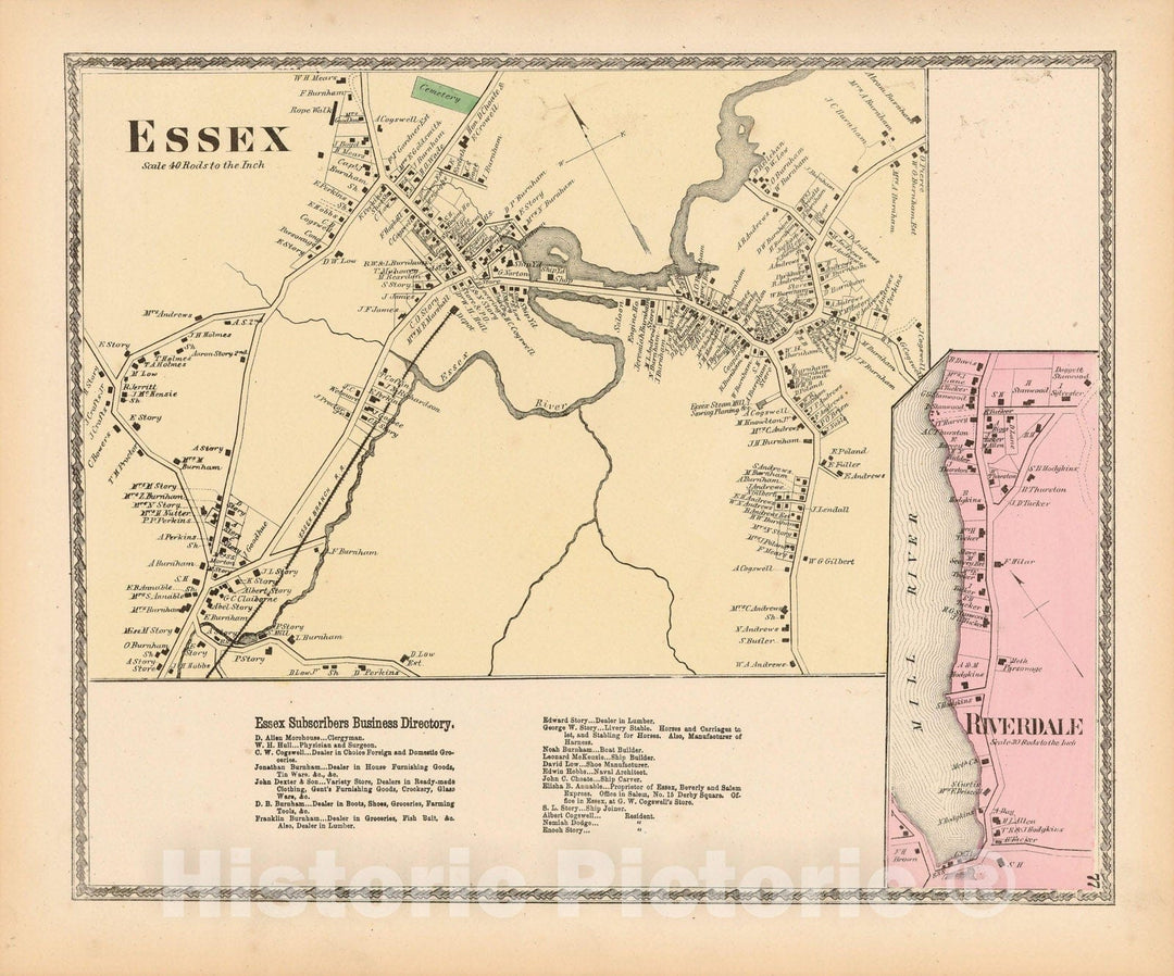 Historic Map : Atlas of Essex County Massachusetts, Essex 1872 , Vintage Wall Art