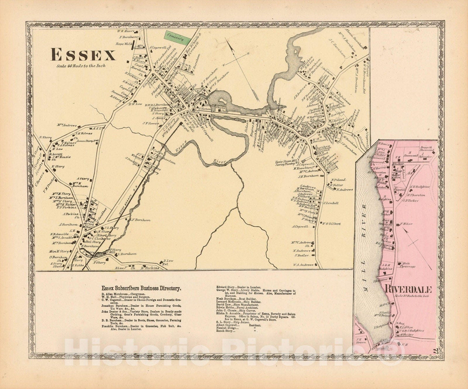 Historic Map : Atlas of Essex County Massachusetts, Essex 1872 , Vintage Wall Art