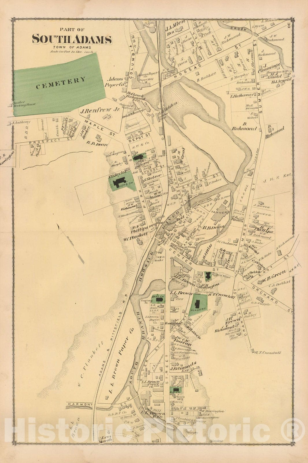 Historic Map : County Atlas of Berkshire County, South Adams 1876 , Vintage Wall Art