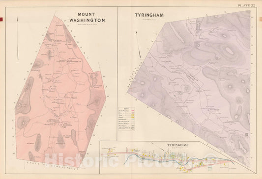 Historic Map : Atlas of Berkshire County Massachusetts, Tyringham 1904 Plate 032 , Vintage Wall Art