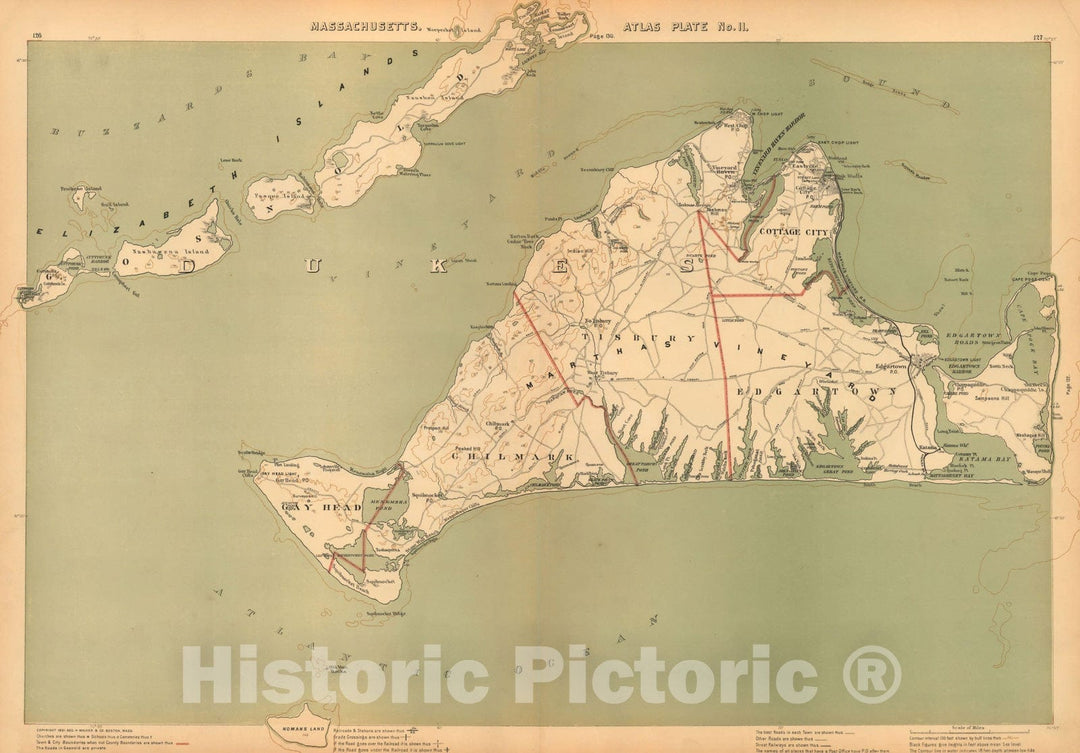 Historic Map : Atlas of Massachusetts, Martha's Vineyard 1891 , Vintage Wall Art