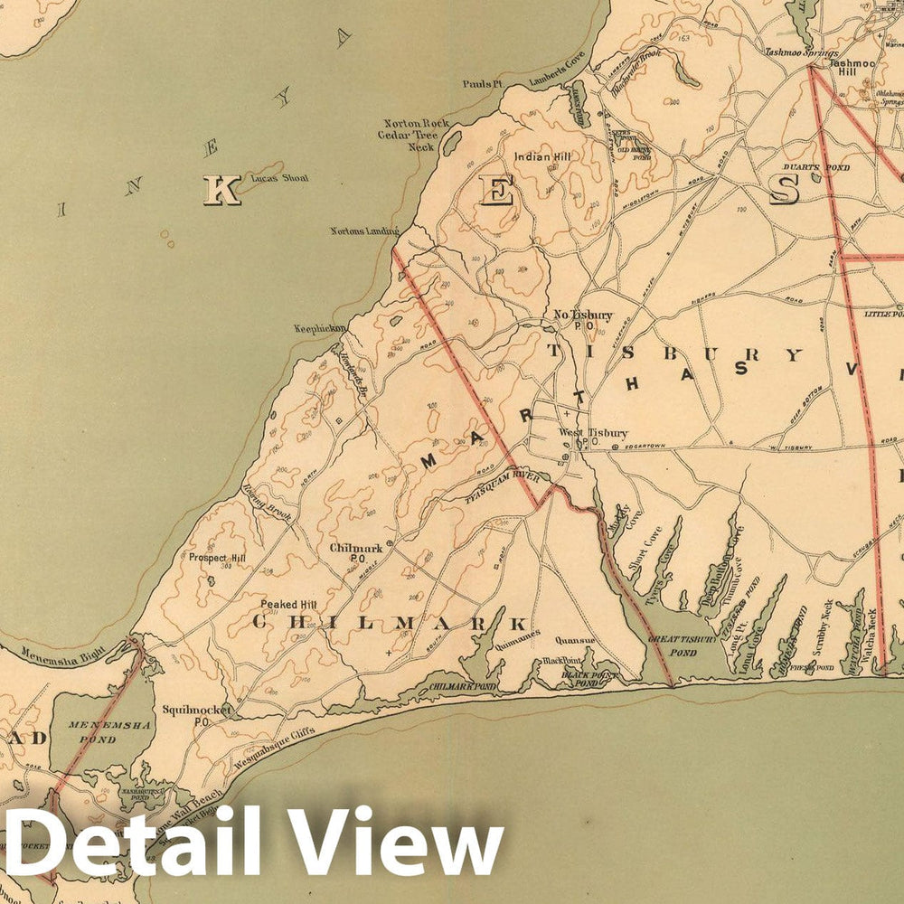 Historic Map : Atlas of Massachusetts, Martha's Vineyard 1891 , Vintage Wall Art