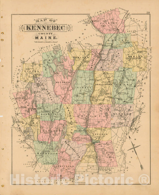 Historic Map : Atlas State of Maine, Kennebec 1894-95 , Vintage Wall Art