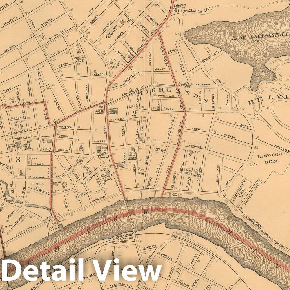 Historic Map : Atlas of Massachusetts, Haverhill 1891 , Vintage Wall Art