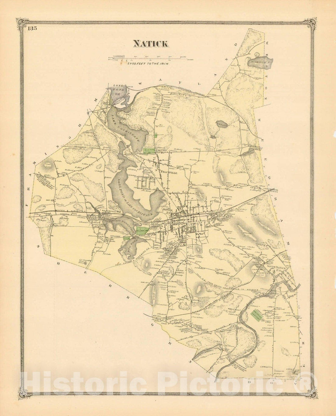 Historic Map : County Atlas of Middlesex Massachusetts, Natick 1875 , Vintage Wall Art