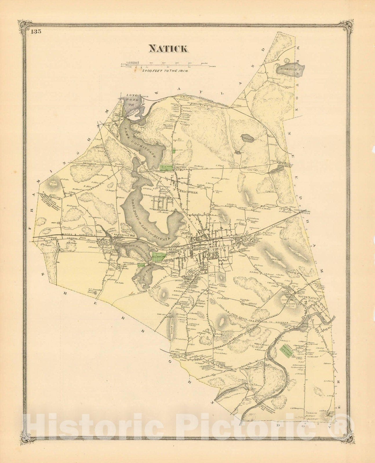 Historic Map : County Atlas of Middlesex Massachusetts, Natick 1875 , Vintage Wall Art