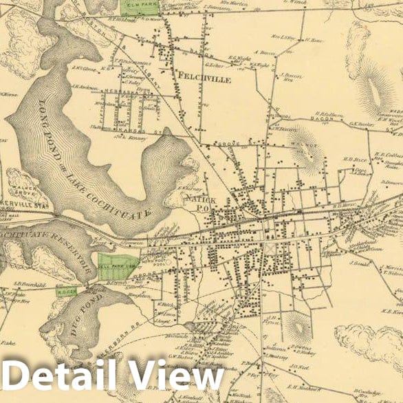 Historic Map : County Atlas of Middlesex Massachusetts, Natick 1875 , Vintage Wall Art