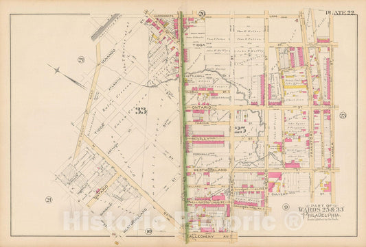 Historic Map : Atlas City of Philadelphia Volume 9 25th and 33rd Wards, Philadelphia 1891 Plate 022 , Vintage Wall Art