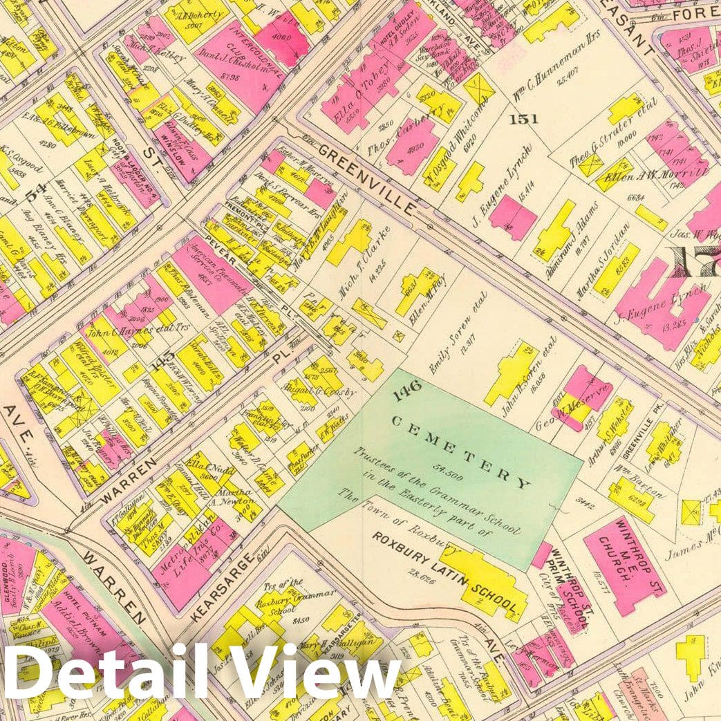 Historic Map : Atlas City of Boston, Roxbury, Roxbury 1906 Plate 003 , Vintage Wall Art