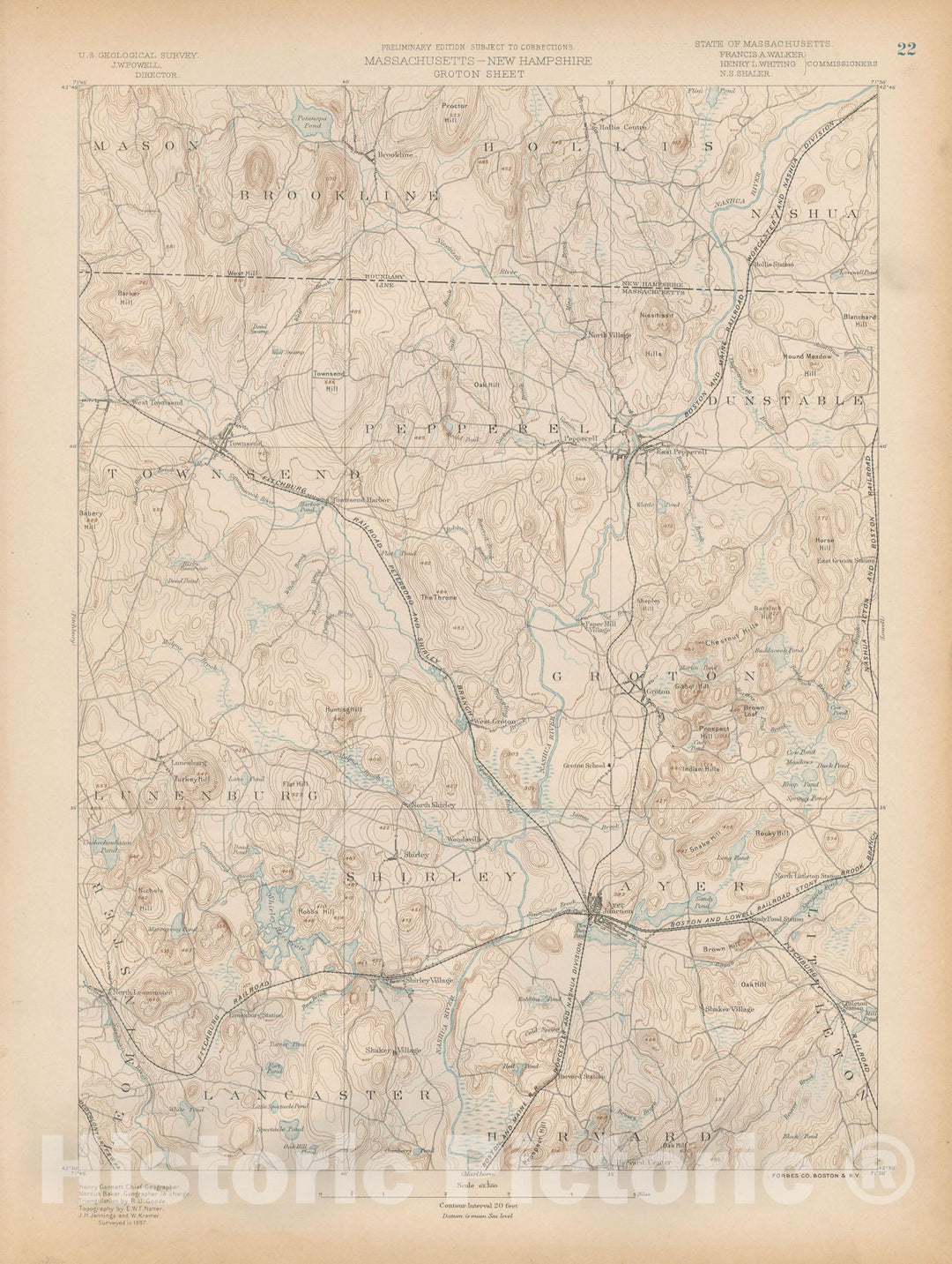 Historic Map : Atlas of Massachusetts, Ayer & Groton & Hollis & Lunenburg & Pepperell & Shirley 1890 Page 22 , Vintage Wall Art