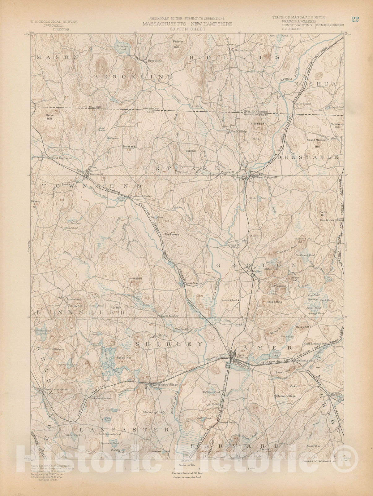 Historic Map : Atlas of Massachusetts, Ayer & Groton & Hollis & Lunenburg & Pepperell & Shirley 1890 Page 22 , Vintage Wall Art
