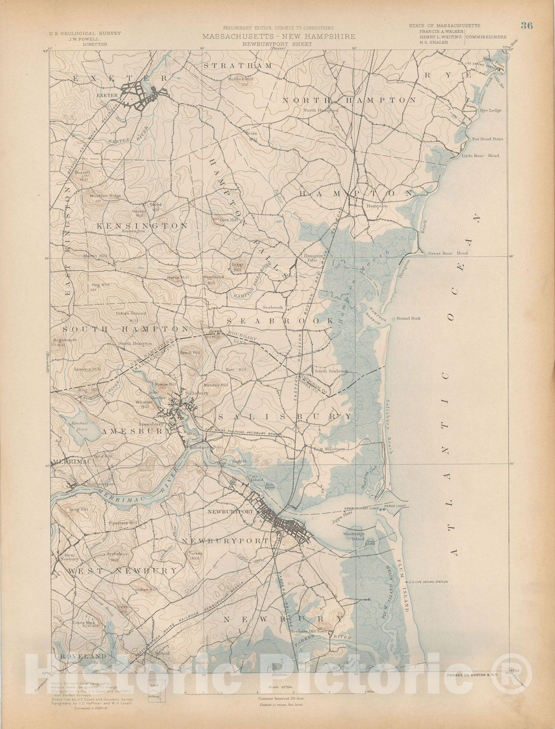 Historic Map : Atlas of Massachusetts, Abington & Amesbury & Exeter & Newburyport 1890 Page 36 , Vintage Wall Art