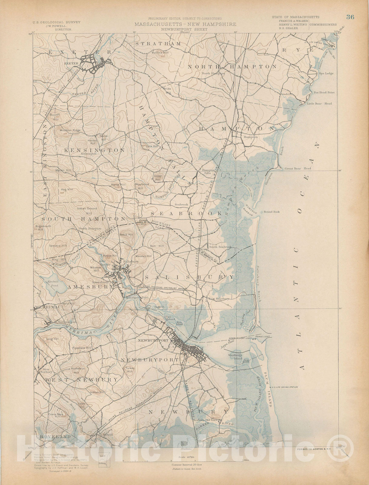 Historic Map : Atlas of Massachusetts, Abington & Amesbury & Exeter & Newburyport 1890 Page 36 , Vintage Wall Art
