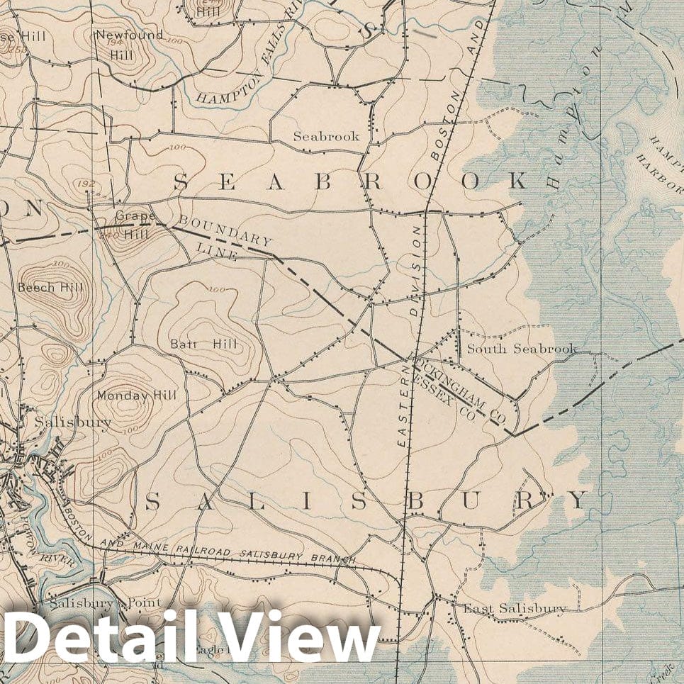 Historic Map : Atlas of Massachusetts, Abington & Amesbury & Exeter & Newburyport 1890 Page 36 , Vintage Wall Art